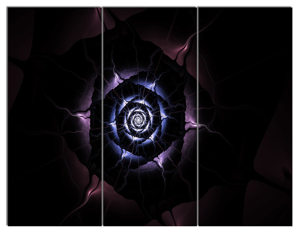 Blue Fractal Flower with Purple Flame, Floral Canvas Art Print, 36x28, 3 Panels