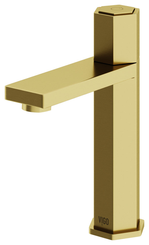 VIGO Nova 8" H Button Operated Single Hole Bathroom Faucet, Matte Brushed Gold, Without Extras