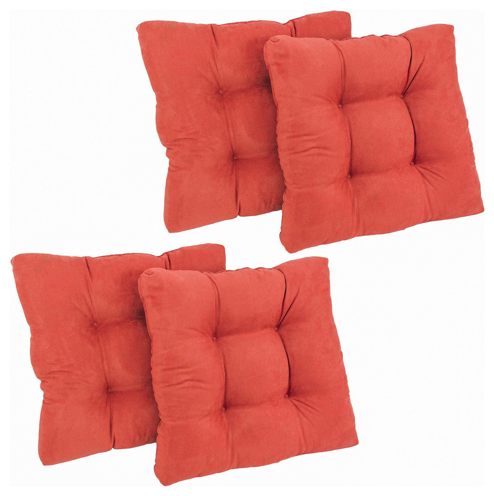 19" Squared Microsuede Tufted Dining Chair Cushion, Set of 4, Red