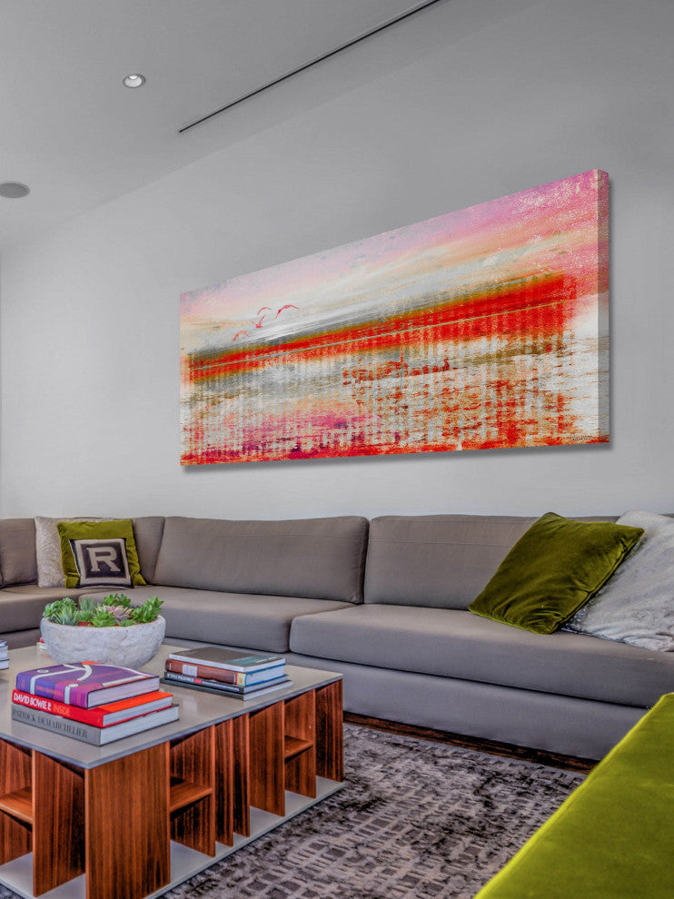 "Dock Birds" Print on Canvas, 36"x18"