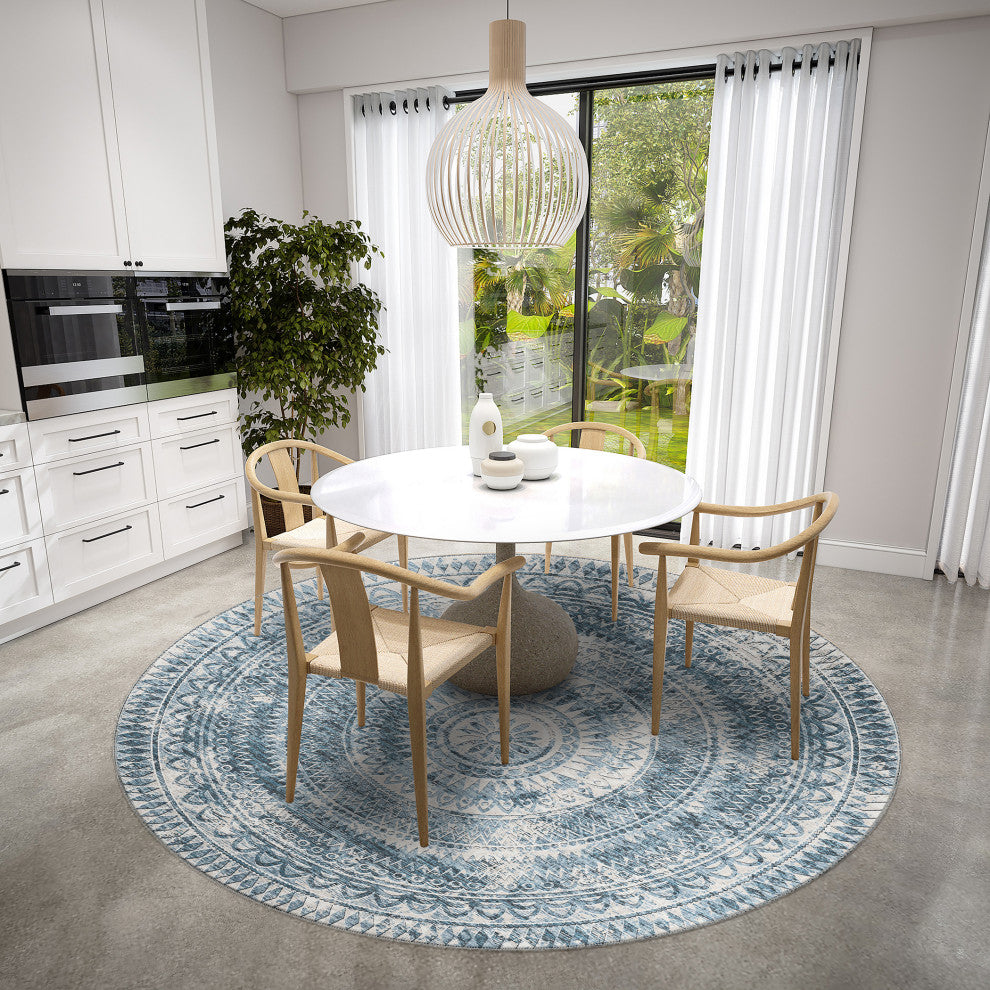 Indoor/Outdoor Sedona SN7 Indigo Machine Washable 6' x 6' Round Rug