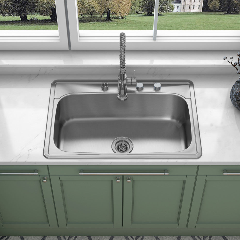Sinber 33" Drop, Singel Bowl 304 Stainless Steel Kitchen Sink