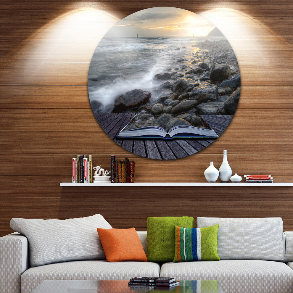 Open Book To The Evening Sea, Contemporary Round Metal Wall Art, 23"