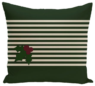 Holly Stripe, Decorative Holiday Stripe Print Pillow, Dark Green, 20"x20"