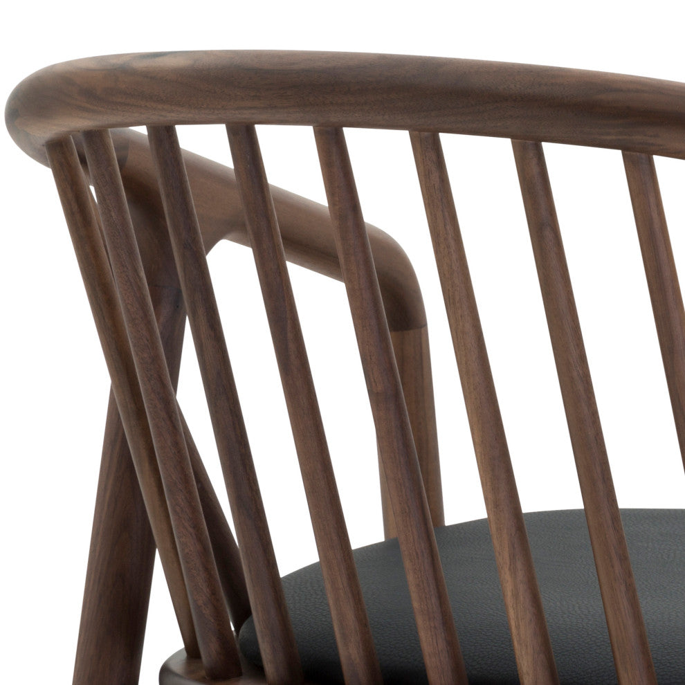 Echo, Walnut Wood/Black Faux Leather, Bar Stool, 30", Single