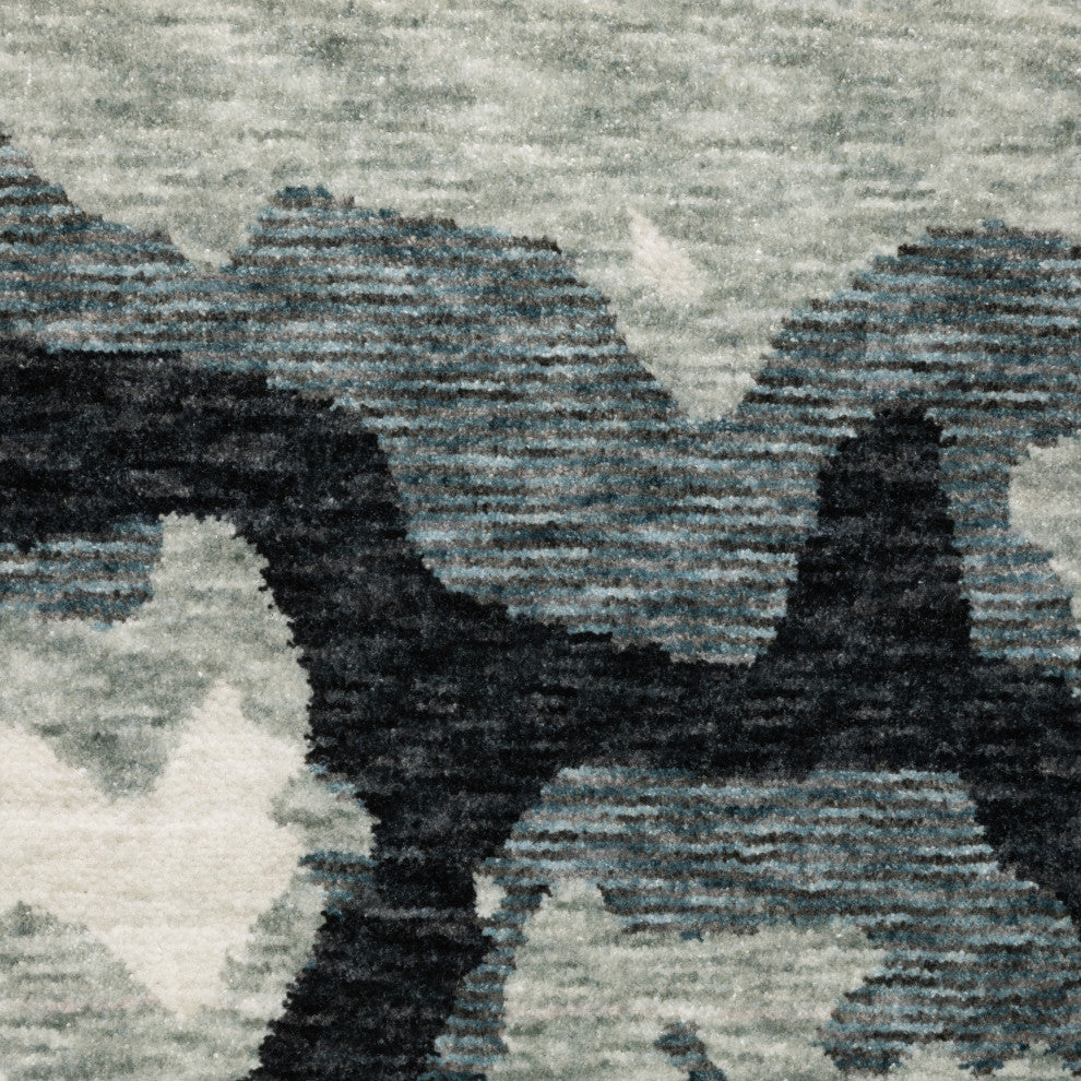Easely Modern Abstract Elements Blue/ Ivory Area Rug, 3'3" x 5'