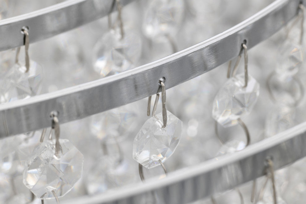 22 in. 5-Light Chrome Tubes Drum Shade Chandelier With Hanging Crystals