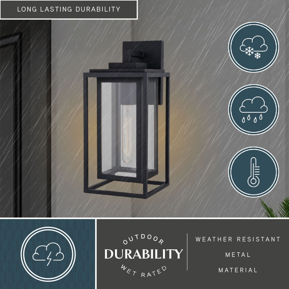Filmore 1-Light Textured Black Transitional Outdoor Wall Lantern Clear Glass