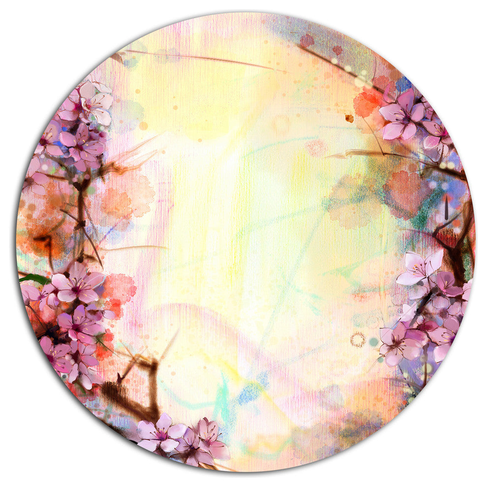 Pink Sakura On Blurred Background, Flower Disc Metal Artwork, 23"