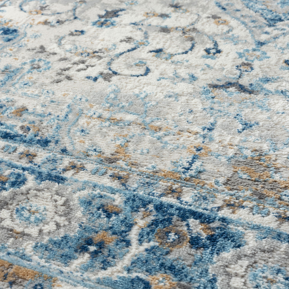 Frances Medallion Woven Area Rug/Runner, Blue, Blue, 5' x 7'