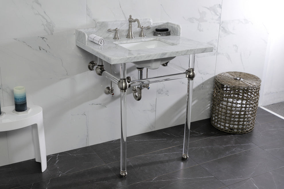 Kingston Brass LMS30MASQ8 30" Carrara Marble Console Sink, Acrylic Legs