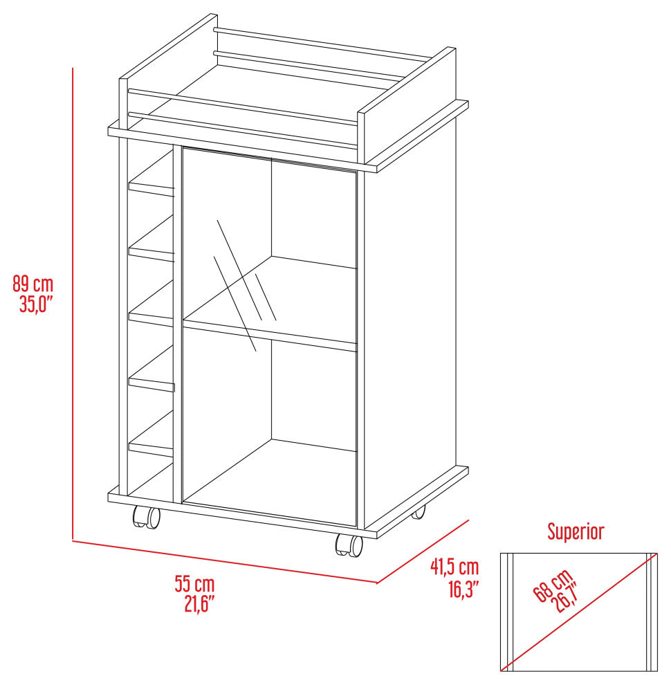 DEPOT E-SHOP Huali Bar Cart, 6 Wine Cubbies, Light Oak