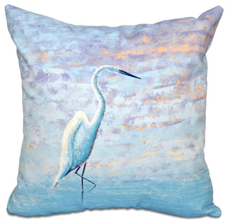Egret, Animal Print Pillow, Blue, 16"x16"