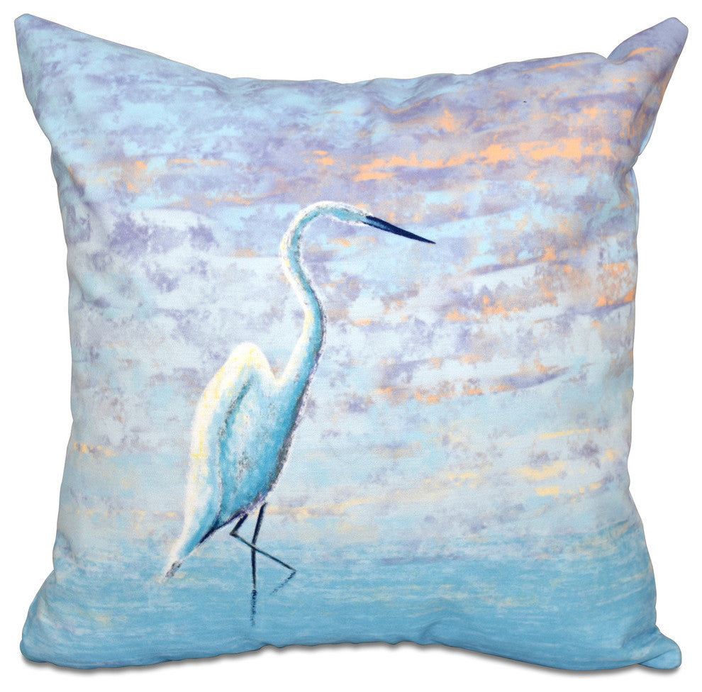 Egret, Animal Print Pillow, Blue, 16"x16"