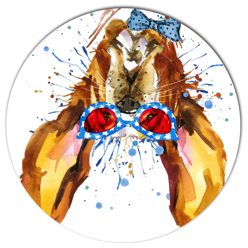 Funny Brown Dog With Glasses, Animal Large Disc Metal Wall Art, 36"