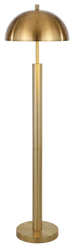 58" Brass Traditional Shaped Floor Lamp With Brass Dome Shade
