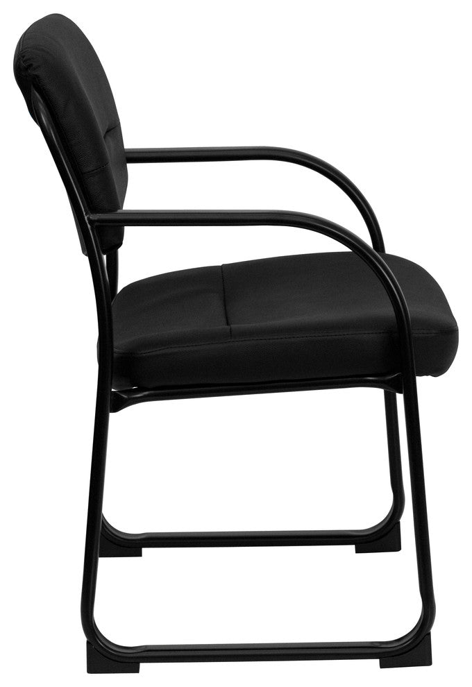 Black Leather Executive Side Chair With Sled Base