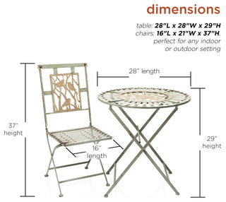 Bird Design 3-Piece Bistro Set Folding Table and Chairs Patio Seating