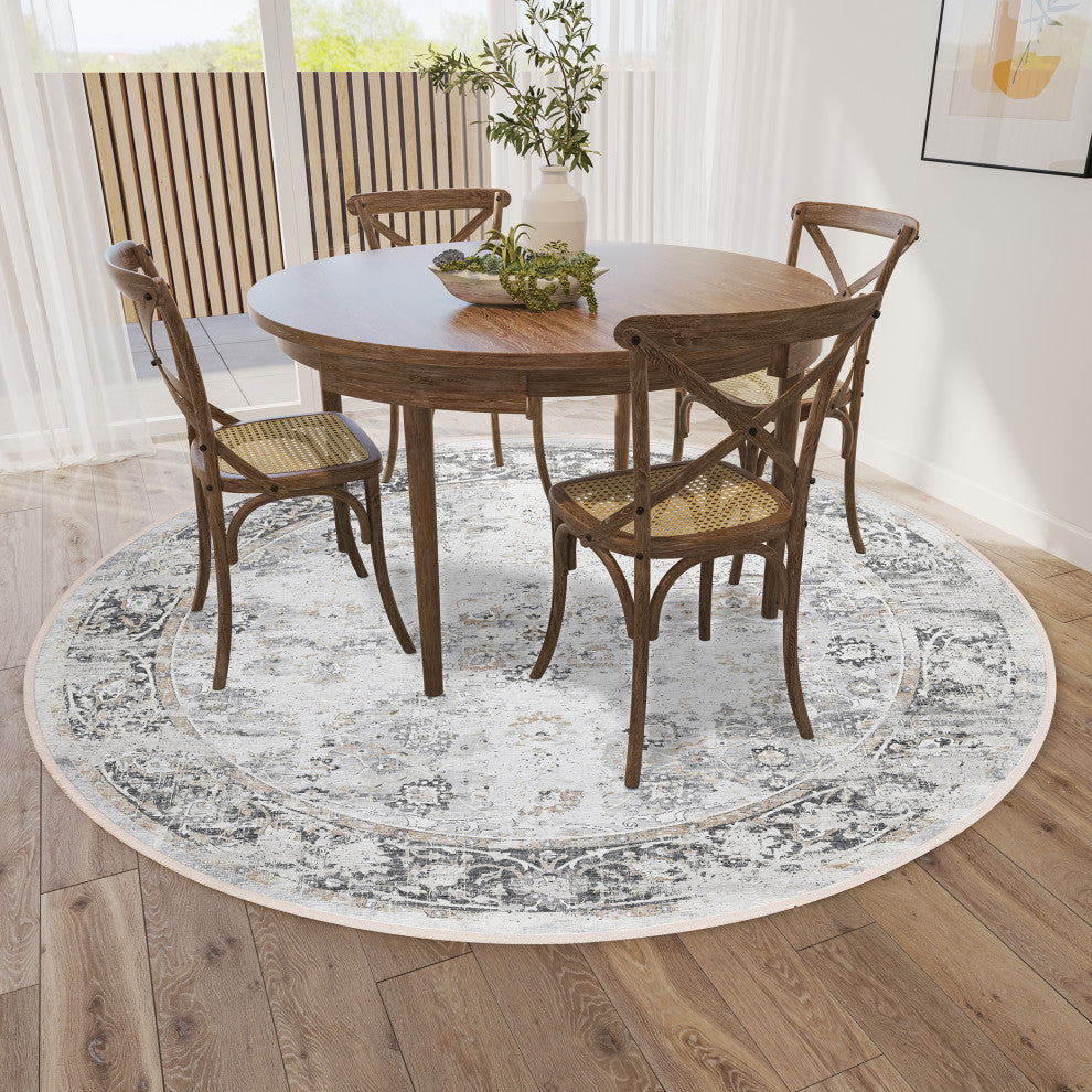 Indoor/Outdoor Marbella MB2 Linen Machine Washable 10' x 10' Round Rug