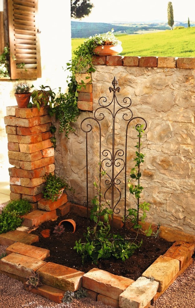 14"x46" Decorative Metal Trellis Garden Stake With Scroll Accent