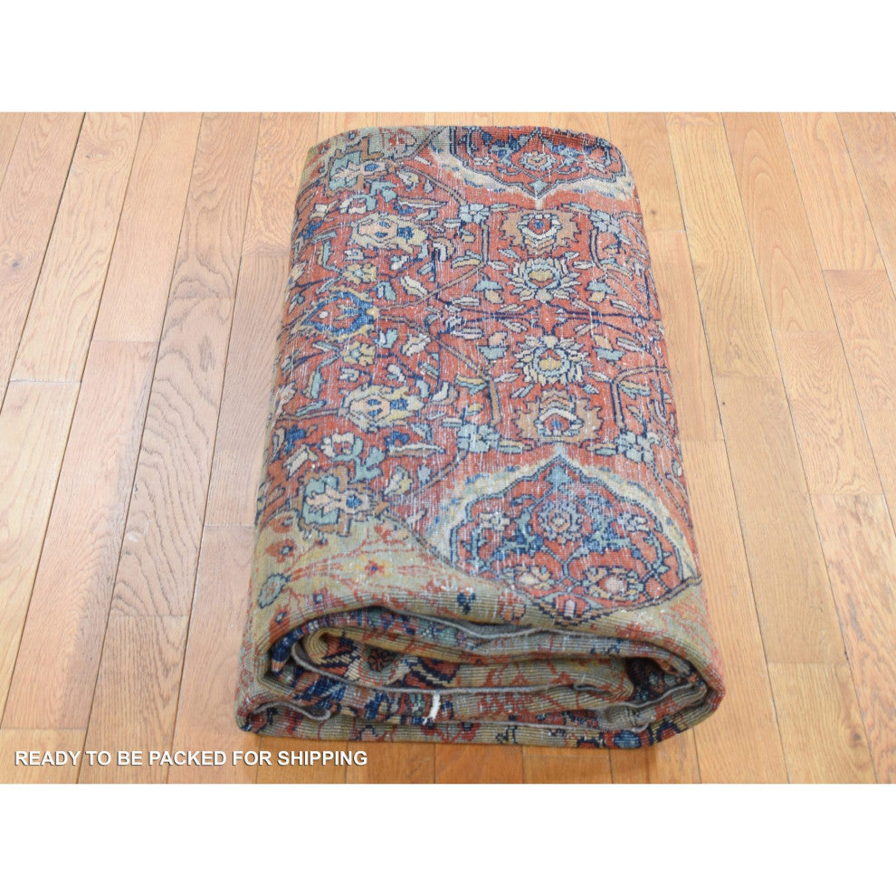 Green, Rare Antique Persian Sarouk Fereghan Hand Knotted Wool Rug, 8'4"x11'6"