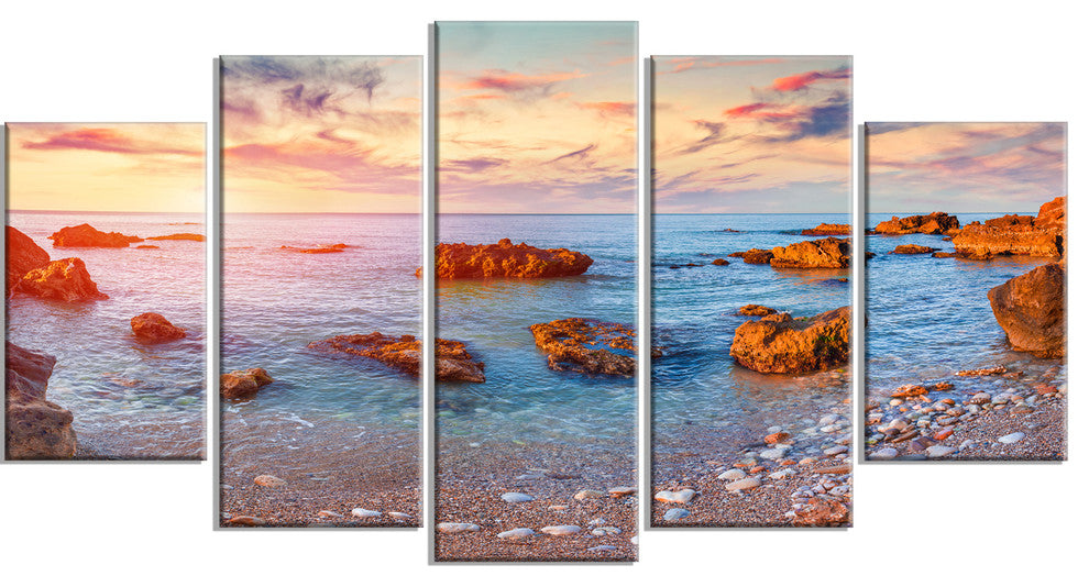 "Mediterranean Sea Sunrise" Seashore Photography Canvas Print, 5 Panels, 60"x32"