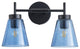 Modern Black 2-Light Wall Light with Blue Seeded Glass Shade