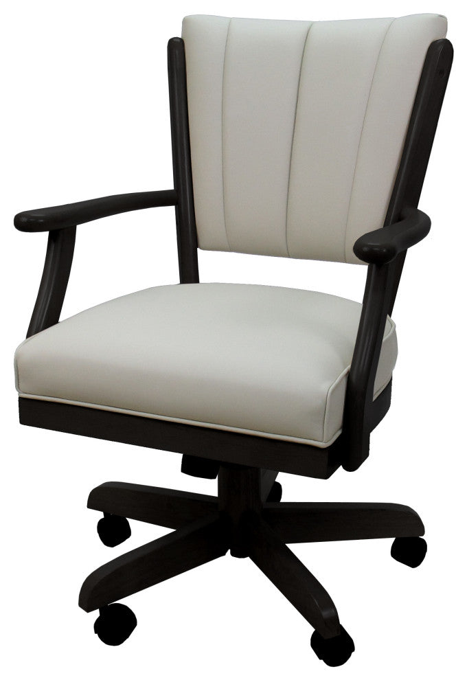 Dining Solid Wood Caster Chair on Wheels Classic, Ocean Beige Vinyl Black
