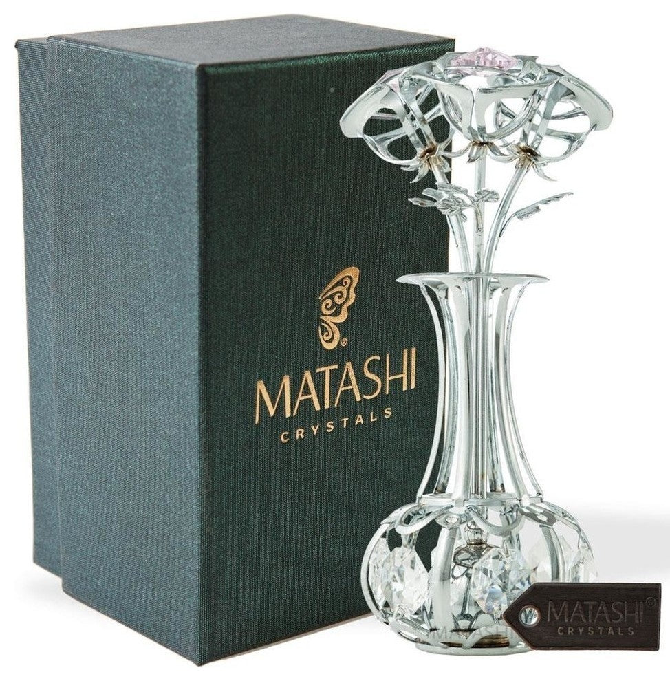 Chrome Plated Silver Flowers Bouquet and Vase