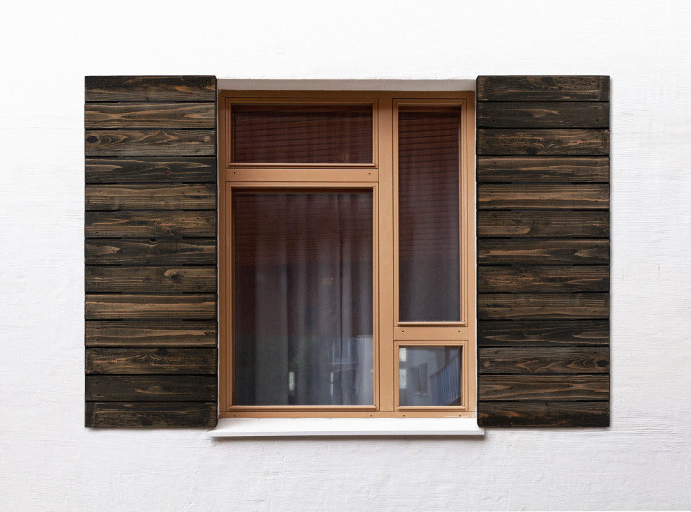 Horizontal Slat Board and Batten Exterior Shutters Pair, Coffee Brown, 54"