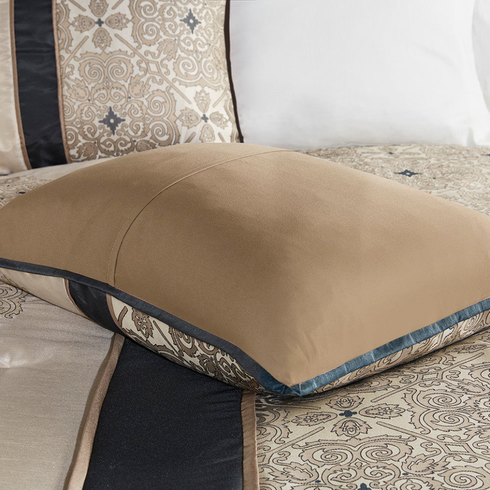 Madison Park Donovan 7 Piece Jacquard Comforter Set With Throw Pillows, Black