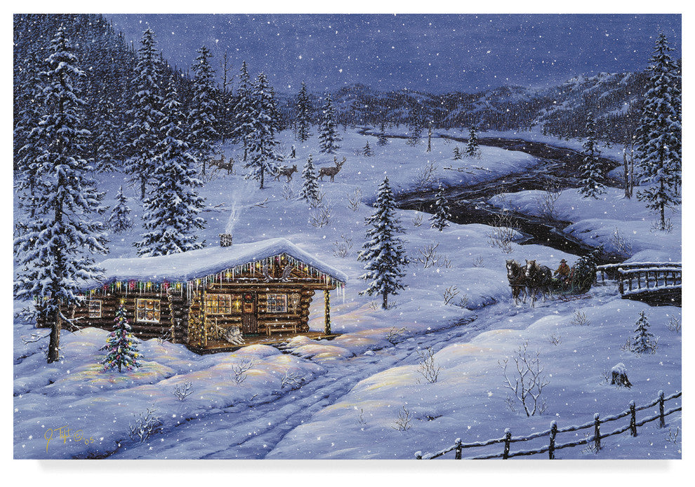 Jeff Tift 'Winter Cabin' Canvas Art, 19"x12"