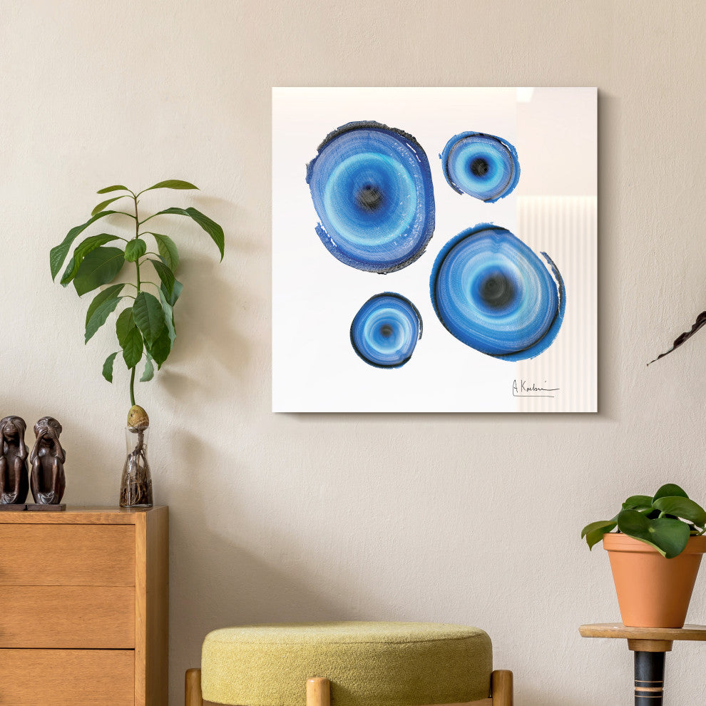 "Mineral Rings I" Abstract Wall Art Frameless Free Floating Tempered Glass Panel