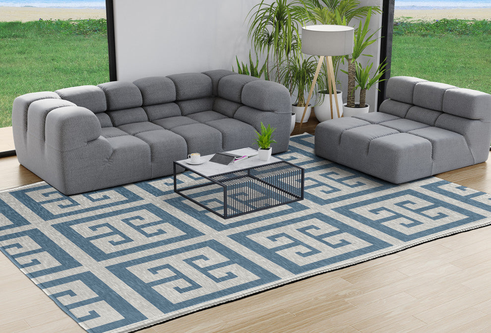 Greek Key Patterned Chenille Rug