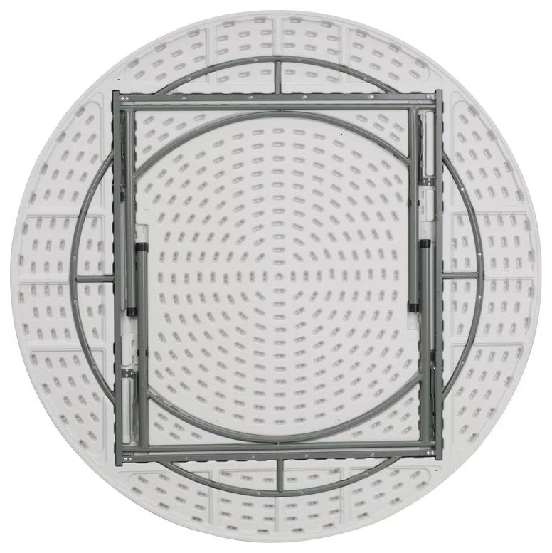 Round Folding Table, Gray Locking Legs With White Granite Finished Plastic Top