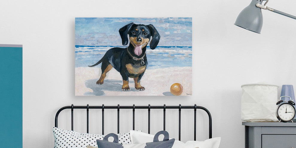 "Playful Dachshund" Painting Print on Wrapped Canvas, 12"x8"
