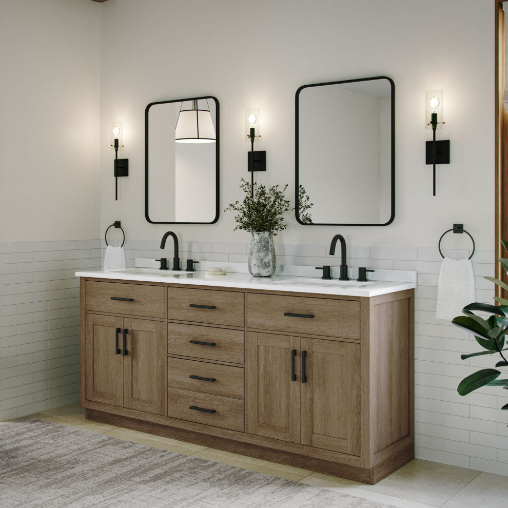 The Camille Bathroom Vanity, Driftwood Oak, 72", Double Sink, Freestanding