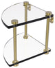 Two Tier Corner Glass Shelf, Satin Brass