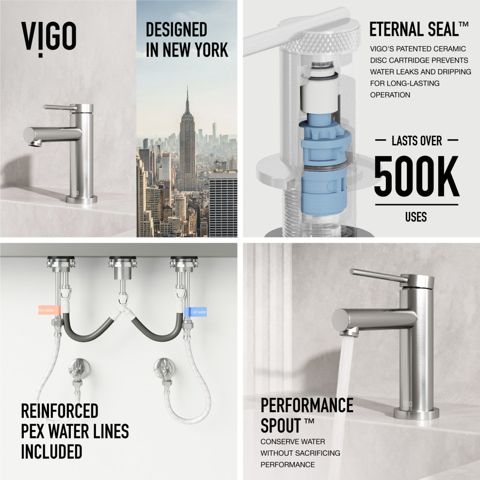 VIGO Jewel 6" H Single Handle Single Hole Bathroom Faucet, Brushed Nickel