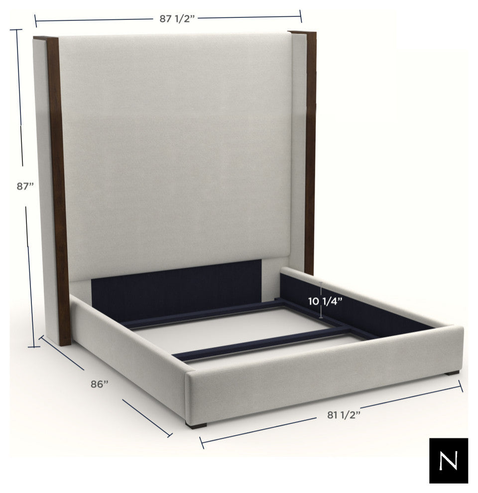 Nativa Interiors Irenne Plain Bed, Flax, King, High Headboard