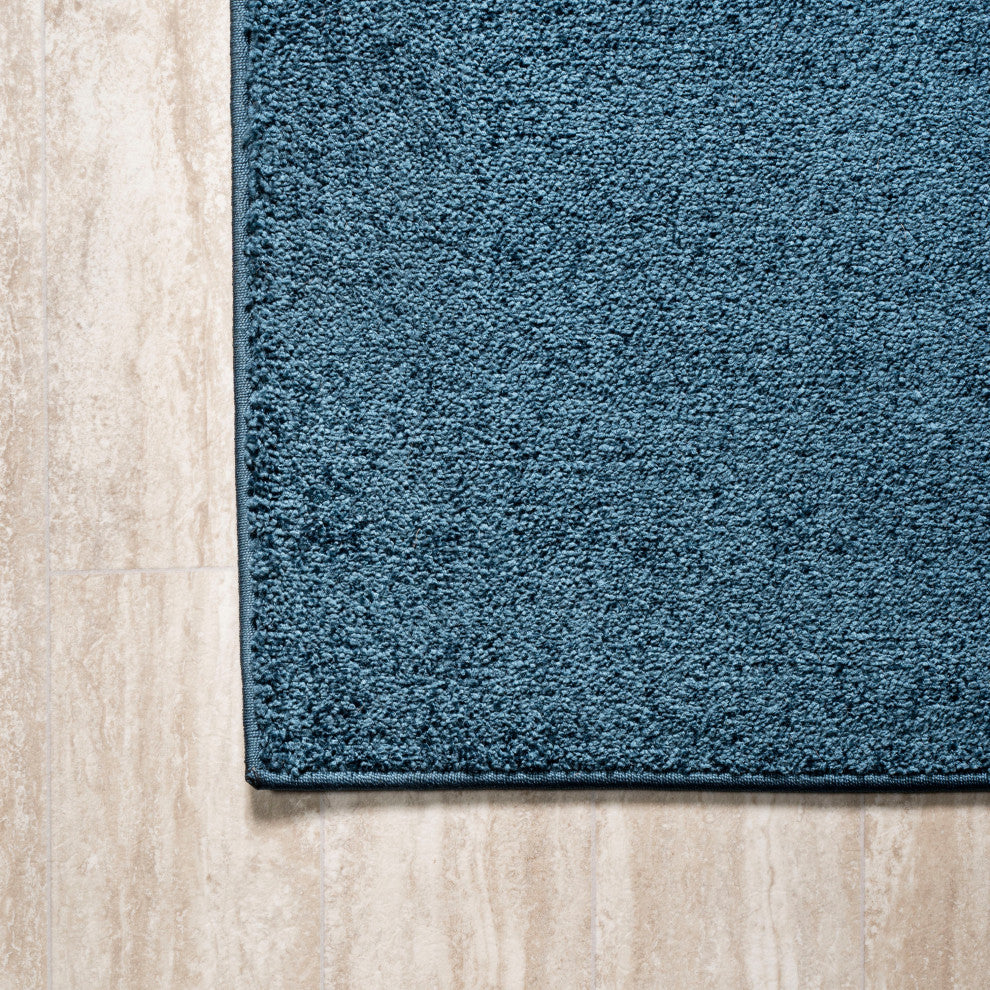 Haze Solid Low-Pile Runner Rug, Navy, 5' Square