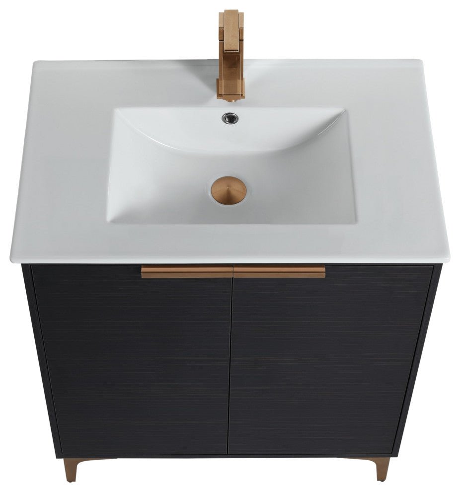 Wilmington Bath Vanity, Chestnut, 30 Inch, Rose Gold Hardware