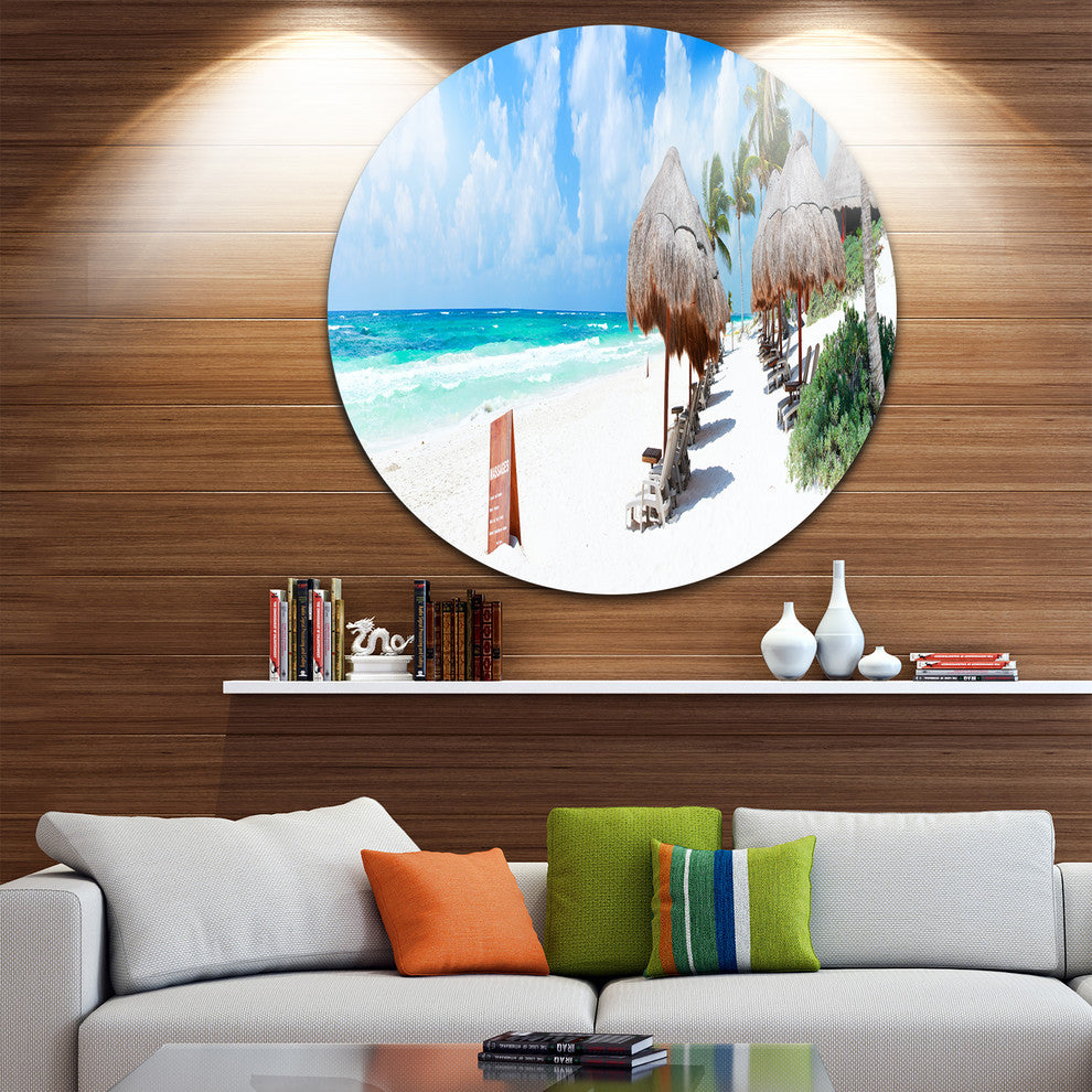 Caribbean Coast In Tulum Mexico, Seascape Large Disc Metal Artwork, 11"