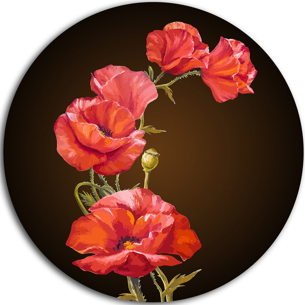Bright Poppies Flower, Floral Round Metal Wall Art, 23"