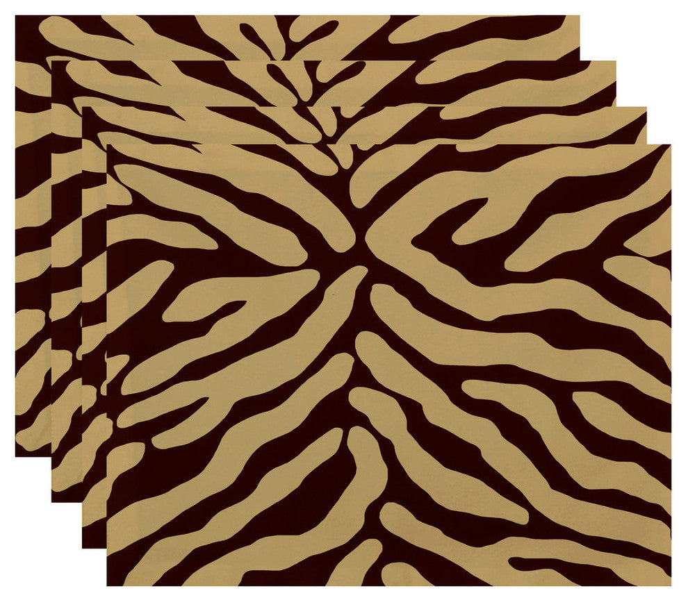 Animal Stripe Geometric Print Placemat, Set of 4, Brown