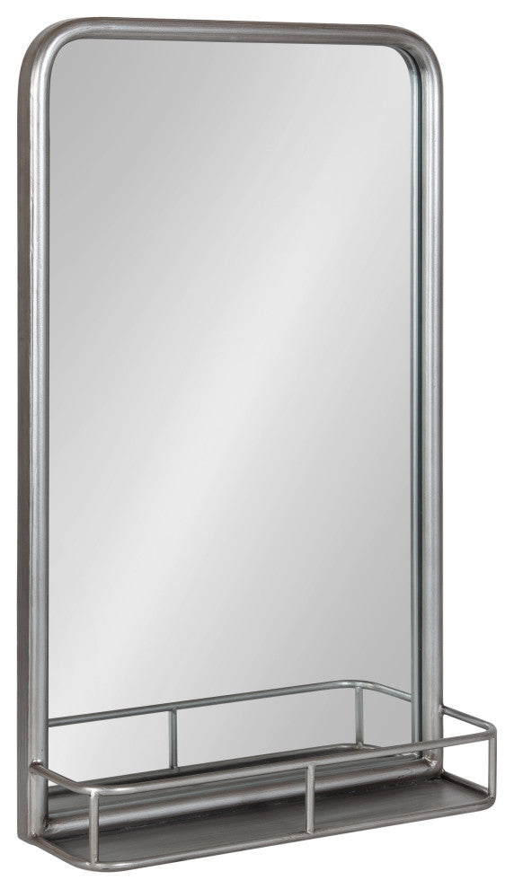 Estero Metal Framed Radius Rectangle Wall Mirror With Shelf, Silver 18x30