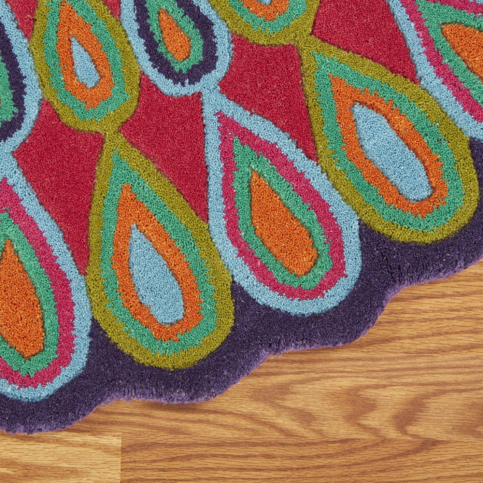 8" Round Pink Floral Edged Area Rug