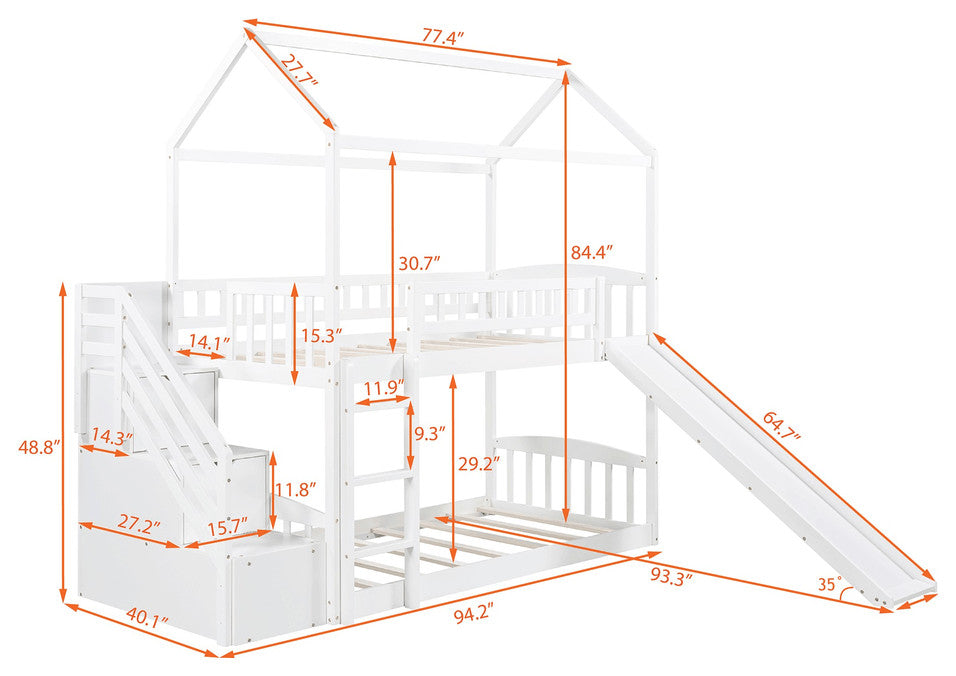 White Twin Over Twin Playhouse Styled Bunk Bed