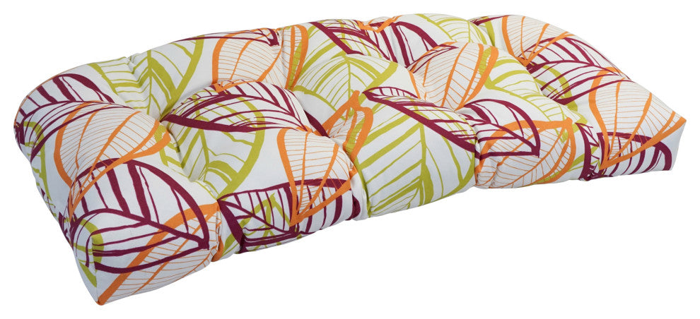 42"X19" U-Shaped Patterned Polyester Tufted Settee/Bench Cushion, Bright Palm
