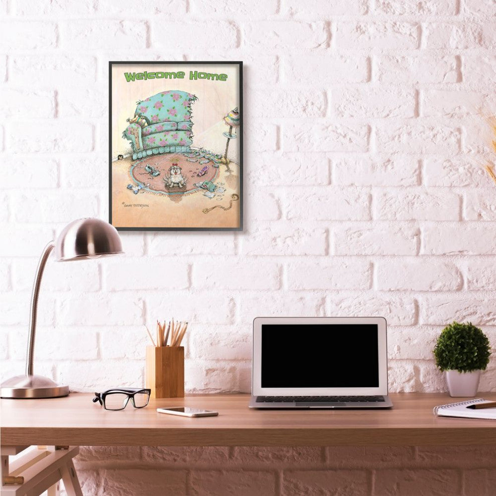 Stupell Industries Welcome Home Funny Cartoon Pet Dog Design, 24"x30", Black